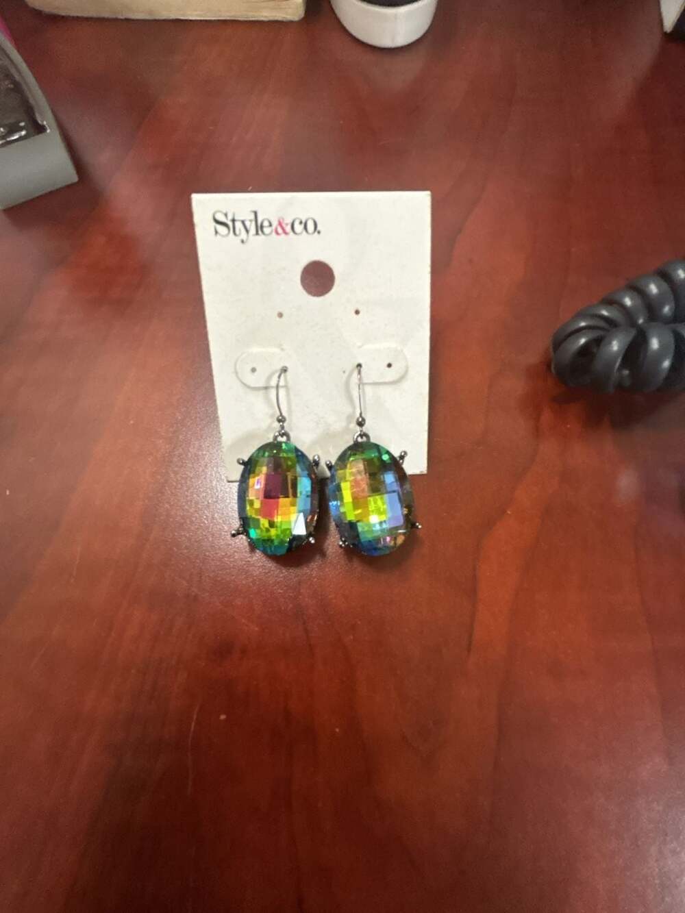 Style & Co Rainbow Crystal Oval Dangle Earrings